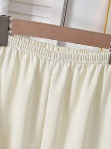 Conjunto de sudadera de manga larga con estampado de letras y lazos y pantalones de puño acanalado para niña pequeña y preadolescente, ropa de dormir, moda de regreso a la escuela