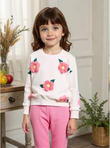Elladie kids Baby Girl 3D Floral Print Sweatshirt And Knitted Leggings Set, Casual & Cute Outfit For Baby Girls, Autumn