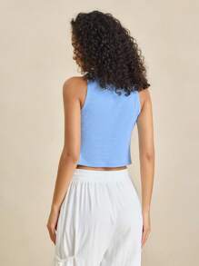 Áo ba lỗ trơn không tay cho nữ, thường ngày mùa hè - Màu xanh ngọc - Xem 2