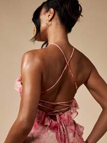 MISSGUIDED Floral Ruffle Maxi Dress Evening Gown Halter Neck Special Occasion Wedding Guest Empire Waist Devore Chiffon Backless Party Formal - Multicolor - View 8