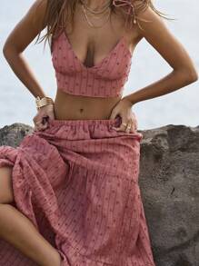 Aralina Conjunto de dos piezas con camiseta de tirantes y falda larga estilo bohemio floral para vacaciones de verano - Rosa Pálido - Ver 8