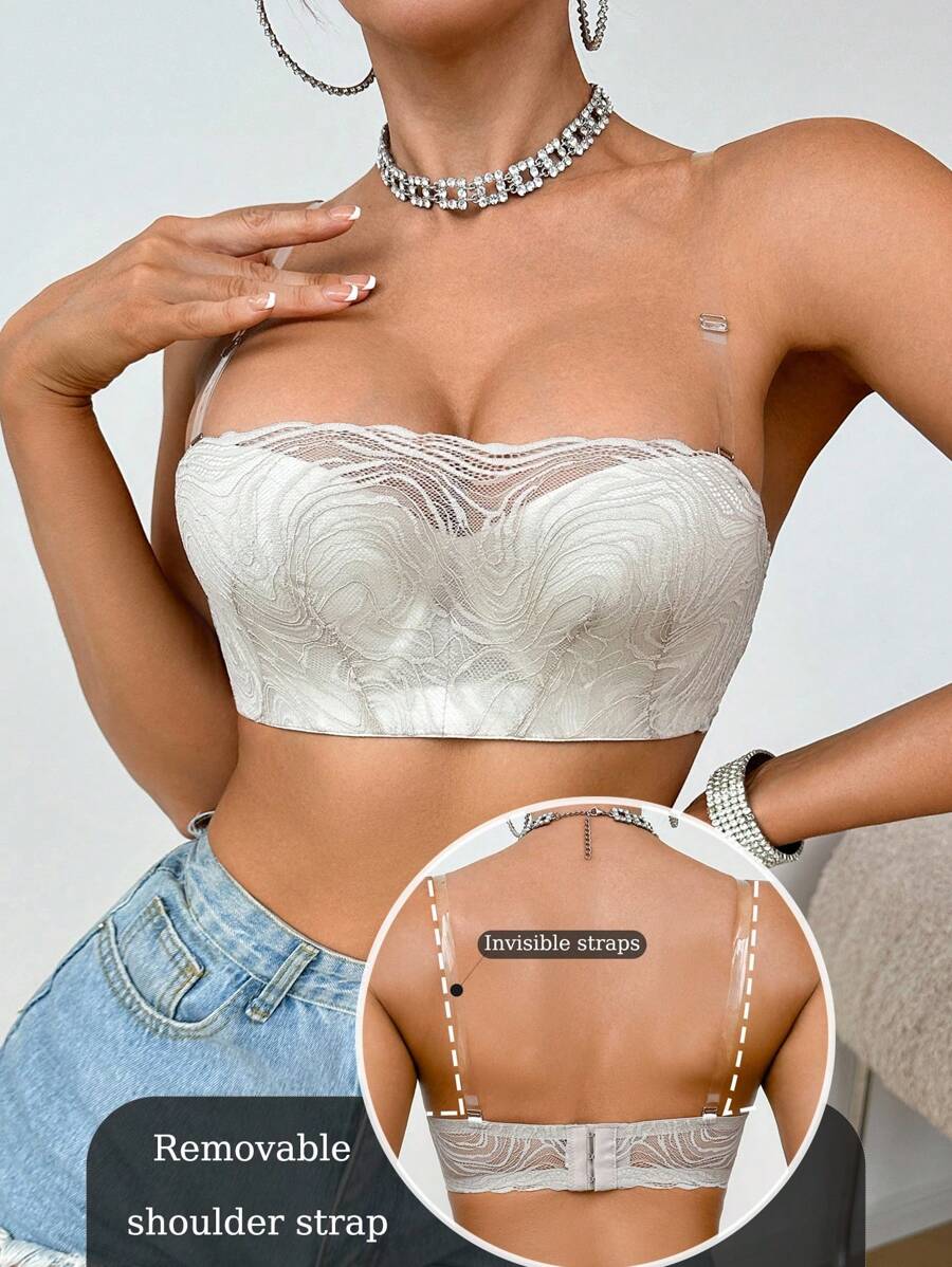 SHEIN Skin-Friendly Comfortable Simple Women Camisole Bras (With Transparent Shoulder Straps) - Light Grey - View 1