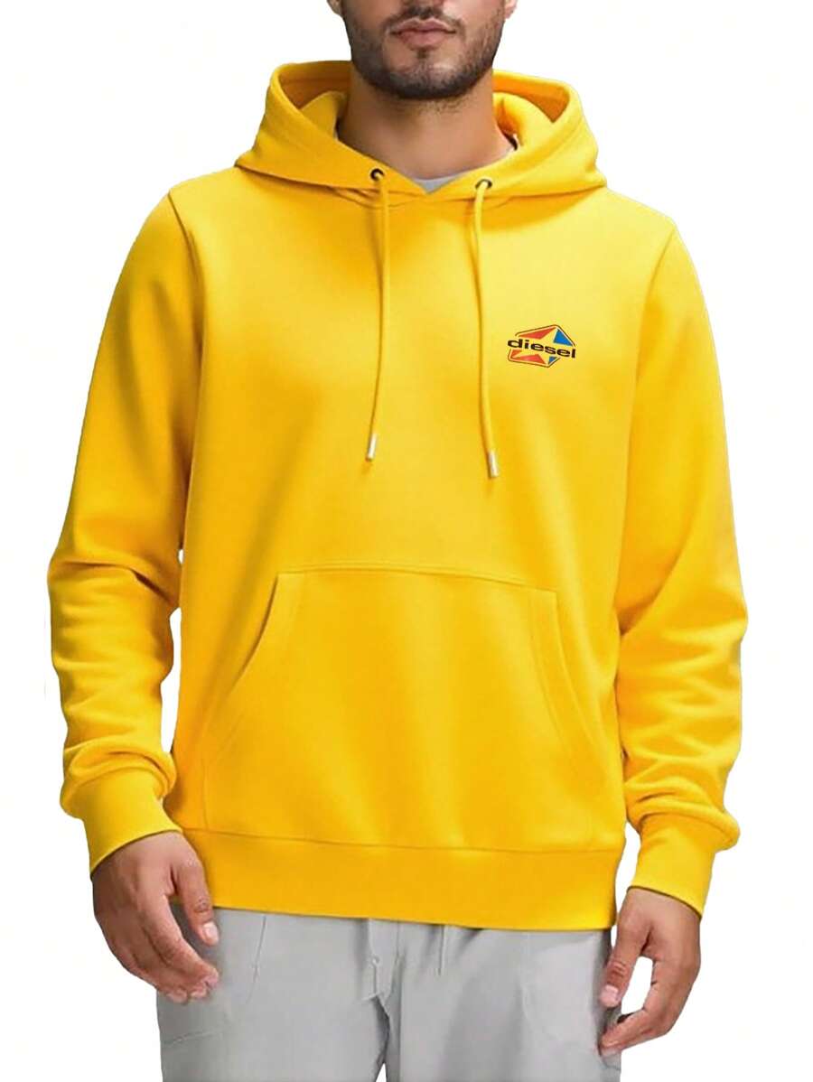 Diesel 男式长袖连帽运动衫，带口袋和抽绳 - 黃色 - 查看 1