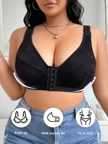 SHEIN Abnehmbare & bequeme Spitzen Große Größen BH & Drahtloser BH - Schwarz - Übersicht 4