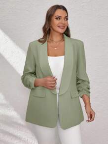 SHEIN Clasi 粉色加大码女士西装外套，优雅通勤和商务装，商务休闲女士绿色西装外套女士西装外套女士办公室穿着女士商务休闲上衣女士秋冬