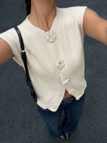 Siren Gaze كنزة صوفية كنزة نسائية مُنتفخة مزّينة بطبعات ثلاثية الأبعاد - لون مشمشي - مشاهدة 3