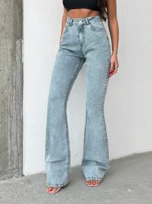 SHEIN Tall QUẦN JEAN ĐEN DÀI XÒE CAO CẤP - Màu xanh nhạt - Xem 6