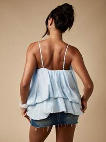 MISSGUIDED 泡泡下摆分层吊带背心夏季上衣飘逸海滩度假背心分层荷叶边假日巡航节时尚吊带背心 - 藍色 - 查看 2
