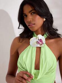 Opulessa 纯色针织露背女式上衣 - 橄欖綠 - 查看 5