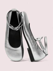 CUCCOO DOLLMOD 女士时尚银色踝带平底鞋 - 銀色 - 查看 2