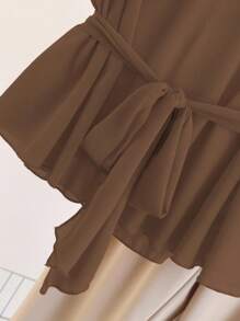 Franclia Damen Lässig Sommer Orange Kurzarm Top und Hose 2-teiliges Set im Maillard-Stil Sommer Braun Kleidung für Universität - Braun - Übersicht 6