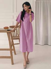 DAZY 女式宽松短袖中长衬衫裙