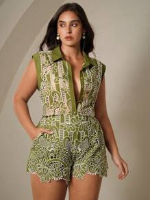 Anewsta Luxury Retro Floral Embroidered Women 2-Piece Set - Green - View 4