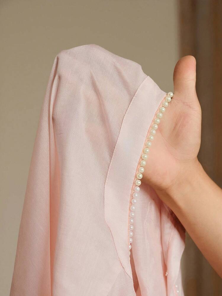 Spring/Summer French Style Fitted Blouse With Embroidered Beaded Applique Lantern Sleeves, Versatile For Women