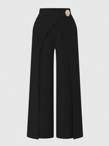 GlowEve 夏季女士优雅通勤，日常欧美风，流行仿牛仔效果，重叠二合一，腰部夸张金属扣装饰，侧拉链方便穿脱，春夏休闲百搭设计，休闲派对、日常通勤等多种场合均可穿着，风格独特，性价比高