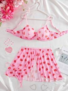SHEIN 3pcs/Set Printed Mesh Front Opening Underwire Sexy Women Lingerie Set - Multicolor - View 6