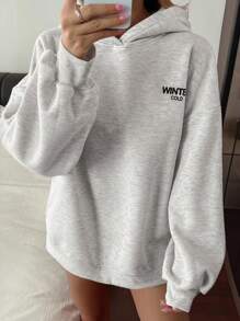 Livesso Women's Hooded Letter Print Loose Casual Sweatshirt Fall/Winter - Grey - View 3