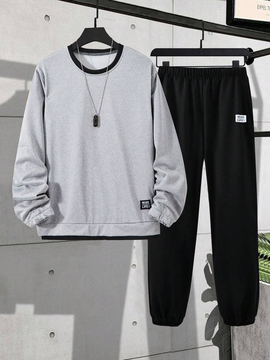 2pcs/Set Men & Teenage Boys Casual Round Neck Sweatshirt & Sports Outfit Set, Spring/Autumn Fall Winter