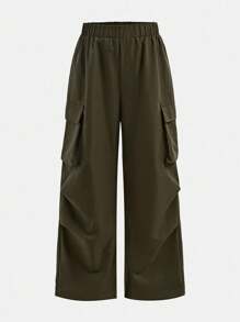 SHEIN Girlism 2 件套青少年女孩星星印花紧身 T 恤 + 宽松工装裤，休闲时尚百搭开学装 - 黑色 - 查看 9