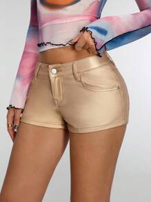 Jeanoix 街头风格镀金卷边低腰短裤 - 金色 - 查看 5