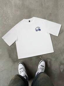 Manfinity Hypemode 男士夏季标语和石榴印花圆领短袖休闲T恤