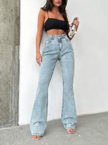 SHEIN Tall QUẦN JEAN ĐEN DÀI XÒE CAO CẤP - Màu xanh nhạt - Xem 3