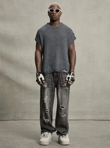 PAVTROS Chaleco casual con diseño de malla floral de estilo europeo y americano de Manfinity Streetrush para hombres, moda callejera genial para volver a la escuela - Multicolor - Ver 2