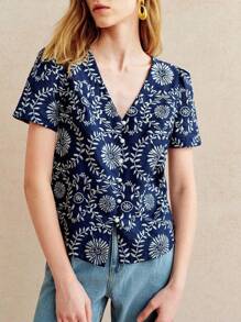 Áo len cardigan cổ chữ V thêu trơn màu xanh nước biển phong cách Pháp Retro Leisure Vacation tay ngắn cho nữ - Màu xanh hải quân - Xem 5