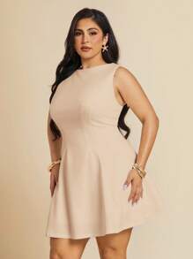 SHEIN BAE Plus Size Women's Simple Elegant Solid Black & Wine Red Sleeveless A-Line Dress, Suitable For Date, Party, Romantic Occasion, Bridesmaid, Wedding, Ball, Casual Office Wear, Birthday, Princess Dress, Spring Summer