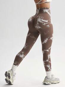 Easithlete 高腰扎染女式运动紧身裤，具有收腹提拉效果，健身紧身裤，收腹紧身裤，瑜伽裤