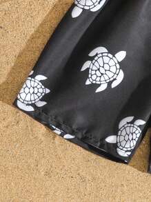 男童黑白海龟图案抽绳裤腰泳裤