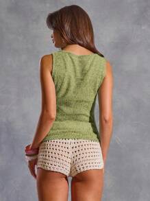 MUSERA 斜裁船领针织无袖上衣，伊比沙岛，Y2K，酷女孩，节日，锐舞派对，度假，夜店，可爱外出上衣，优雅春夏狂欢节假日 - 綠色 - 查看 4