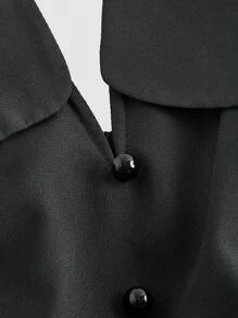 SHEIN MOD 女士 V 领纯色纽扣设计优雅无袖连衣裙 - 黑色 - 查看 3