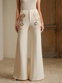Anewsta Pantalones largos con dobladillo de cuentas de moda para mujer, de verano