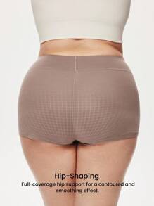 LUVLETTE Plus 2-Pack Airy Cotton High Waist Boyshorts Waist Tummy Control Women Basic Underwear Panties Set Nude Panties - Multicolor - View 2