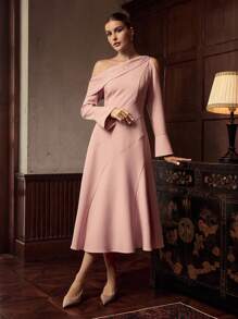 ZEYLAH Vestido de manga larga con cuello asimétrico elegante, para otoño/invierno