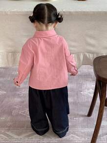 Dazy Kids Baby Girl Solid Color Long Sleeve Single-Breasted Casual Pocket Top,Toddler Fall Clothes - Pink - View 2