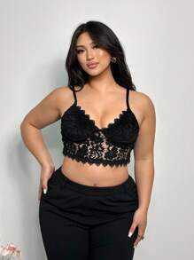 Firerie Plus Size Elegant Lace Camisole For Spring/Summer Holidays - Black - View 9