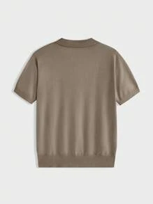 SHEIN X ELOISA & ORSON AKNOTIC Business Casual Camiseta casual de punto con cuello de polo y manga corta de unicolor para hombre, para la escuela