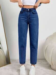 SHEIN Tall HIGH RISE MOM FIT LIGHT BLUE JEAN TALL - Medium Wash - View 6