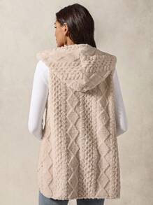 Boho Mama 孕妇休闲纯色无袖连帽开衫，秋冬 - 卡其色 - 查看 2