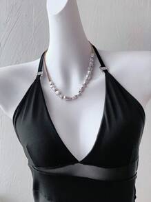 INAWLY Body sexy da donna in rete trasparente e patch, con schiena scoperta e collo a canotta