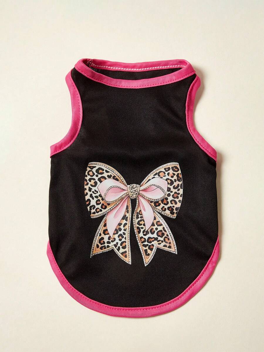PETSIN 1 件宠物猫狗通用背心蝴蝶结豹纹时尚休闲舒适透气狗背心