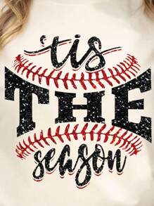 SHEIN EZwear 大码女式字母与棒球图案圆领短袖休闲 T 恤 - 杏色 - 查看 3