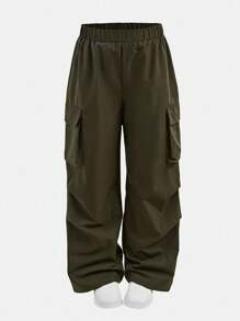 SHEIN Girlism 2 件套青少年女孩星星印花紧身 T 恤 + 宽松工装裤，休闲时尚百搭开学装 - 黑色 - 查看 11