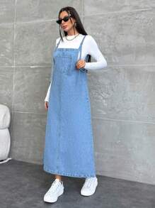 EURMUSE ROBE EN JEAN LONGUE POUR FEMMES AVEC DÉTAILS DE POCHE