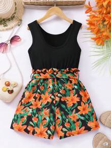 Tween Girls' Fashionable Summer Sleeveless Romper - Black - View 2