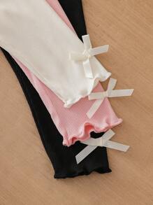 SHEIN Vintaside Kids 3 piezas Leggings de verano para niña, con decoración de moño, pantalones elegantes y transpirables para uso en verano