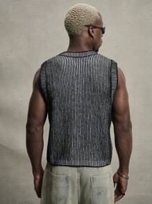 Manfinity Streetrush Chaleco de punto sin mangas de rayas casual para hombres