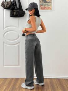 EURMUSE 休闲水洗低腰直筒牛仔裤 - 中等水洗藍 - 查看 1